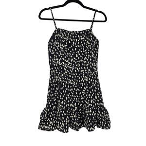 Luvalot Navy Blue & Cream Abstract Dot Ruffle Hem Fit & Flare Mini Dress Size 4
